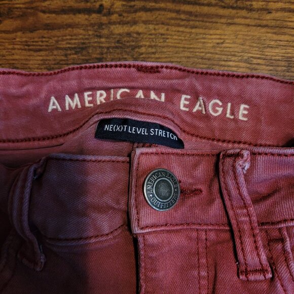 American Eagle Jeans 4R Jegging Next Level Stretch Hi Rise Sunwashed Burgundy - Picture 5 of 12